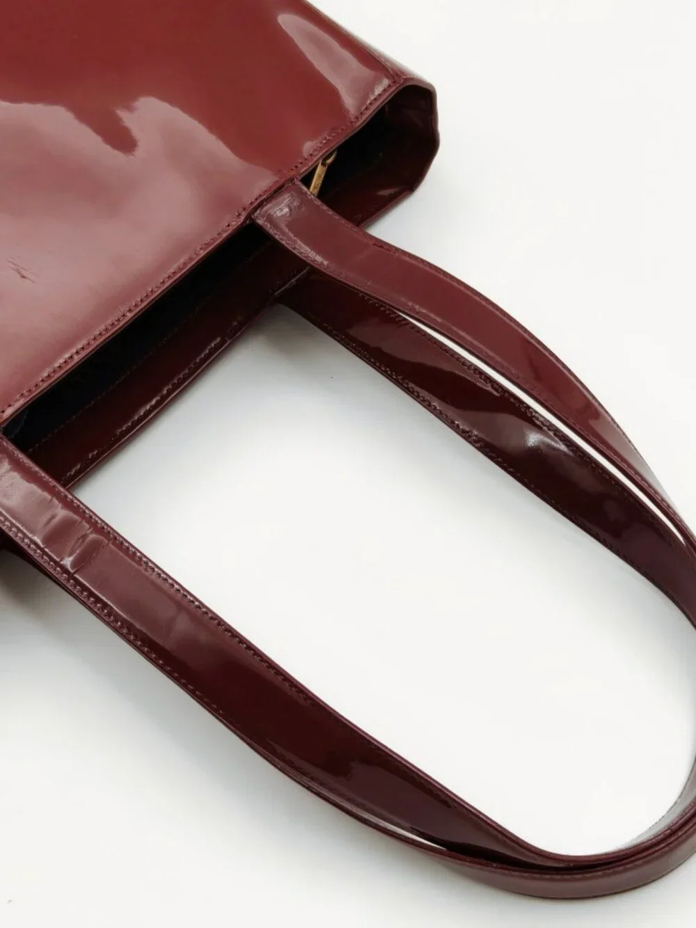 CHANEL Vintage Patent Leather Tote Bag Burgundy CC Logo Shoulder Bag Authentic